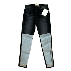 Sandrine Rose NWT Jeans Women's Size 27 Dark Black Ankle Zip‎ Skinny Two Tone